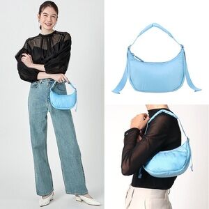 LeSportSac Womens Baltic Sea Baby Blue Sheen Mini Crescent Shoulder Bag